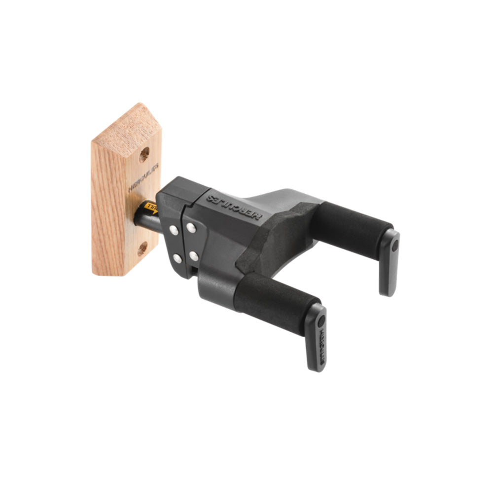 Hercules GSP38WBPLUS Auto Grip Wall Mount Guitar Hanger W/ Wood Base, Short Arm-Guitar Accessories-Hercules-Hermes Music